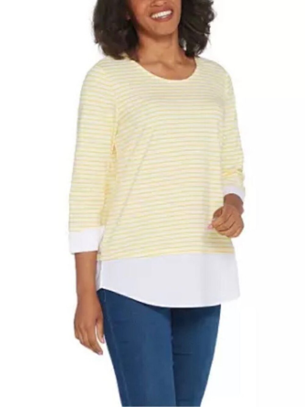 Martha Stewart Poplin Cuffs and Hem Striped Knit Top